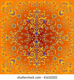 illustration with traditional orange and blue flower decoration