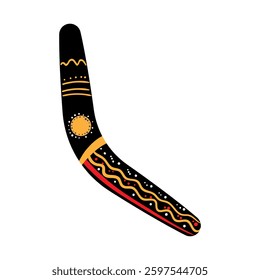 Illustration of a traditional painted boomerang with ornaments.