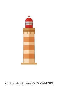 Illustration of a traditional Portuguese striped lighthouse, isolated on a white background.
