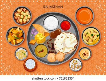 illustration of Traditional Rajasthani cuisine and food meal thali of Rajasthan India