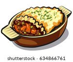 illustration of traditional shepherd pie in casserole