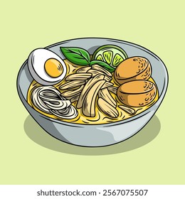 Illustration of the traditional soto banjar food from Indonesia