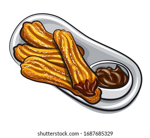 illustration of the the traditional spanish pastry churros with chocolate cream