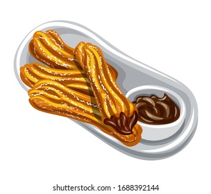 illustration of the the traditional spanish pastry churros with chocolate cream