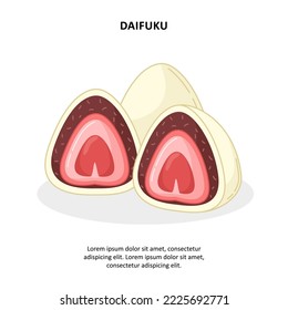 Ilustración de la comida tradicional japonesa dulce, vector Ichigo Daifuku.