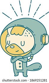 illustration of a traditional tattoo style animal in astronaut suit