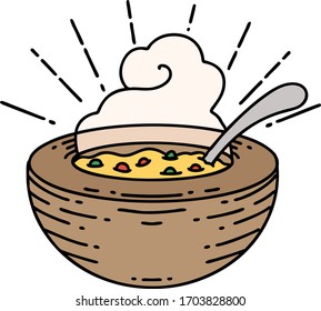 illustration of a traditional tattoo style bowl of soup