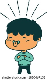 illustration of a traditional tattoo style boy sticking out tongue