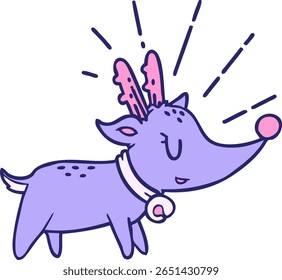 illustration of a traditional tattoo style christmas reindeer in bright neon color
