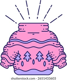 ilustração de um estilo de tatuagem tradicional jumper de natal em cores de néon brilhante