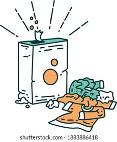 illustration of a traditional tattoo style detergent and pile of clothes
