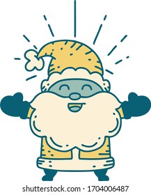 illustration of a traditional tattoo style happy santa claus christmas character