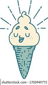 illustration of a traditional tattoo style ice cream character