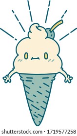illustration of a traditional tattoo style ice cream character
