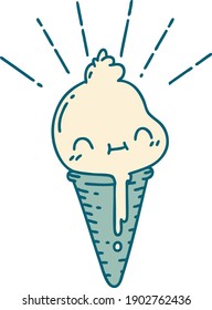 illustration of a traditional tattoo style ice cream character