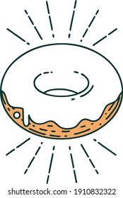 illustration of a traditional tattoo style iced donut