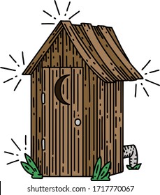 illustration of a traditional tattoo style outdoor toilet