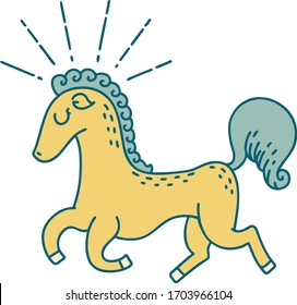 illustration of a traditional tattoo style prancing stallion