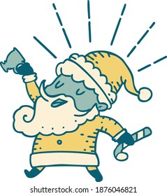 illustration of a traditional tattoo style santa claus christmas character celebrating