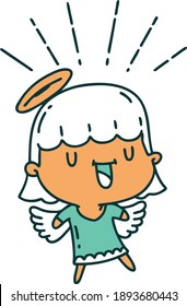 illustration of a traditional tattoo style singing angel