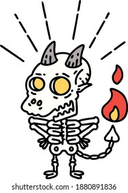 illustration of a traditional tattoo style skeleton demon character