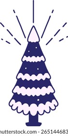 ilustração de um estilo de tatuagem tradicional árvore de pinheiro coberta de neve em cor neon brilhante