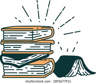 ilustración de una pila de libros de estilo tatuado tradicional