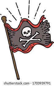 illustration of a traditional tattoo style waving pirate flag