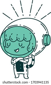 illustration of a traditional tattoo style woman in astronaut suit