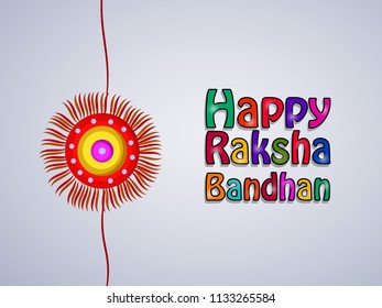 illustration traditional thread Rakhi with Happy Raksha Bandhan text on the occasion of hindu festival Raksha Bandhan