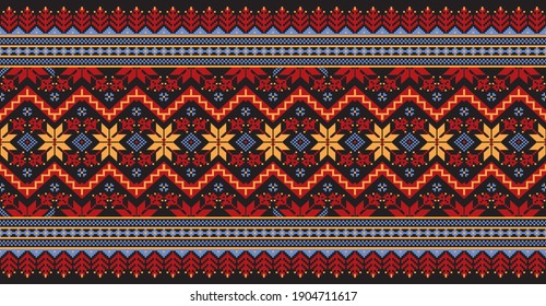 Illustration of traditional woven cloth with colorful patterns