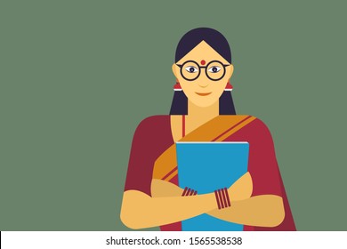 Illustration of a traditionally dressed Indian teacher