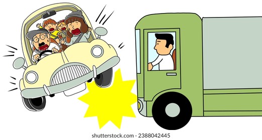 Illustration of a traffic accident between a car and a truck