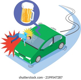 Illustration of a traffic accident caused by drunk driving