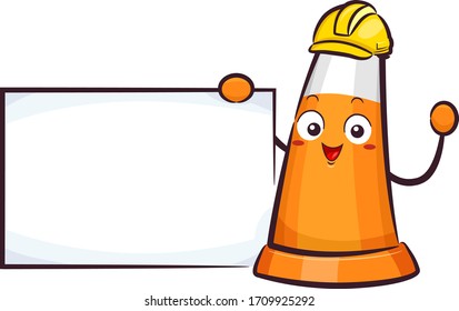 Illustration of a Traffic Cone Mascot Wearing Construction Hard Hat and Holding a Blank Board - Powered by Shutterstock - Get 15% off with code: PIKWIZARD15