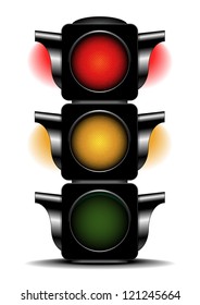 illustration of a traffic light with activated red and orange light