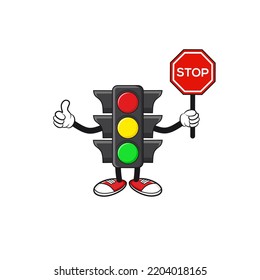 illustration of traffic light cartoon Character with traffic sign