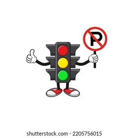 illustration of traffic light cartoon Character with traffic sign