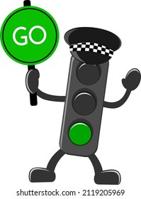 Illustration Of Traffic Light Cartoon With Go Traffic Sign. Good For Children's Book Covers, Children's Picture Books, Etc.