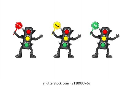 illustration of traffic light cartoon with set traffic sign