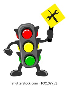 illustration of traffic light cartoon with traffic sign