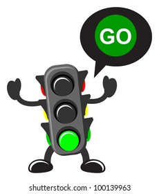 illustration of traffic light cartoon with traffic sign