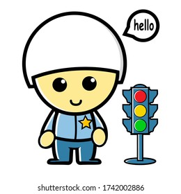 illustration of traffic light cartoon with traffic sign