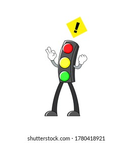 illustration of traffic light cartoon with traffic sign, with a white background