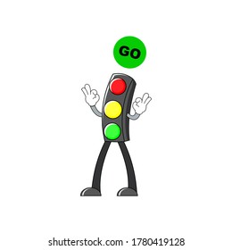 illustration of traffic light cartoon with traffic sign, with a white background