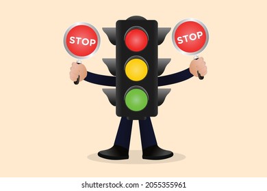 illustration of traffic light cartoon with traffic sign, Vector