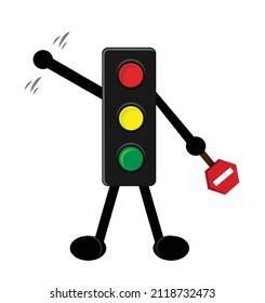 Illustration Traffic Light Cartoon With Traffic Sign For Transportation