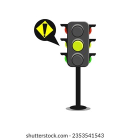 Illustration of traffic light cartoon with traffic sign. Vector.	
