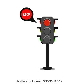 Illustration of traffic light cartoon with traffic sign. Vector.	