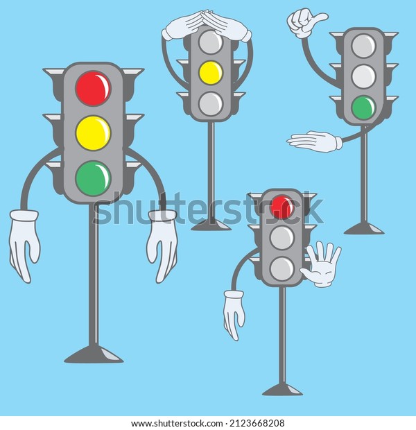 illustration of\
traffic light cartoon vector with\
sign